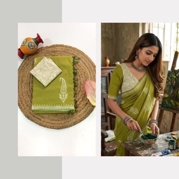 Blended South Cotton printed sarees with contrasting blouse PCDB100