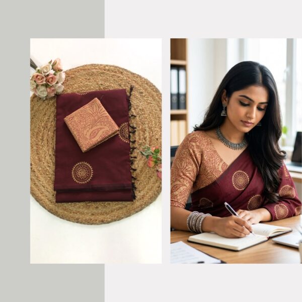 Blended South Cotton printed sarees with contrasting blouse PCDB0102