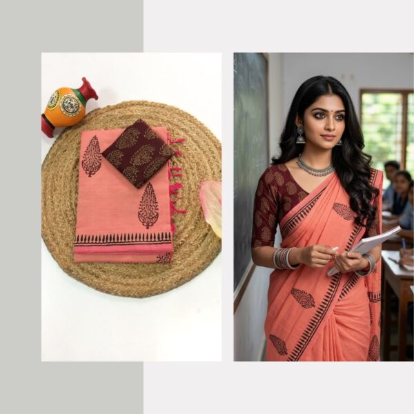 Blended South Cotton printed sarees with contrasting blouse PCDB091