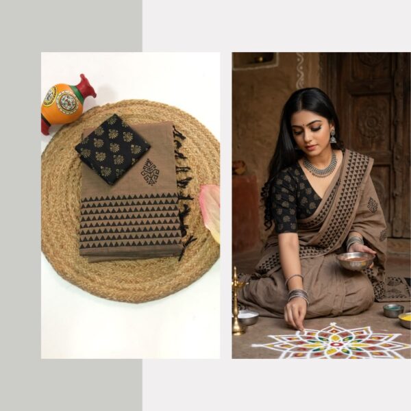 Blended South Cotton printed sarees with contrasting blouse PCDB092