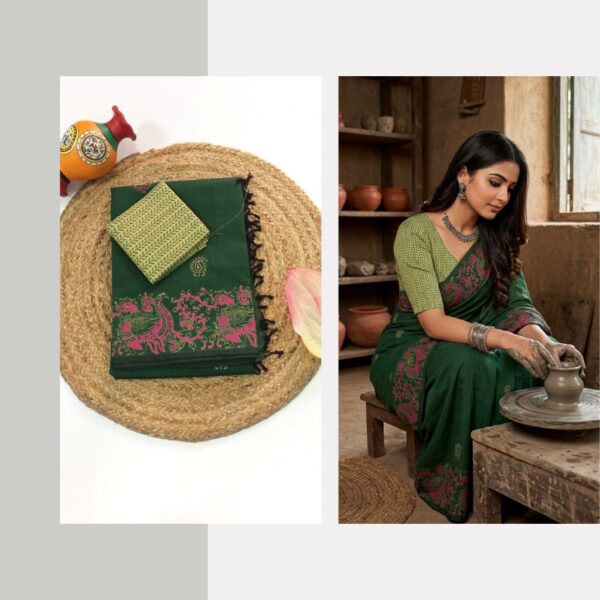 Blended South Cotton printed sarees with contrasting blouse PCDB093