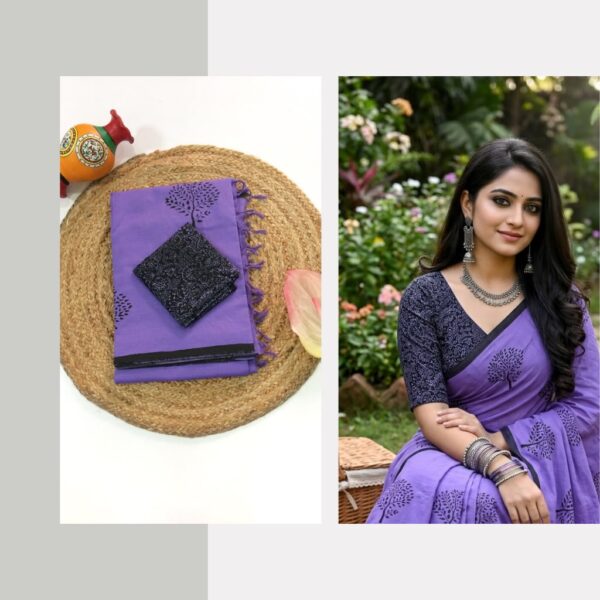 Blended South Cotton printed sarees with contrasting blouse PCDB096