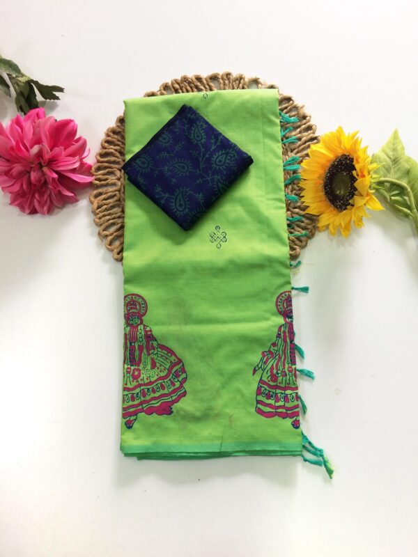 Blended South Cotton printed sarees with contrasting blouse PCDB007