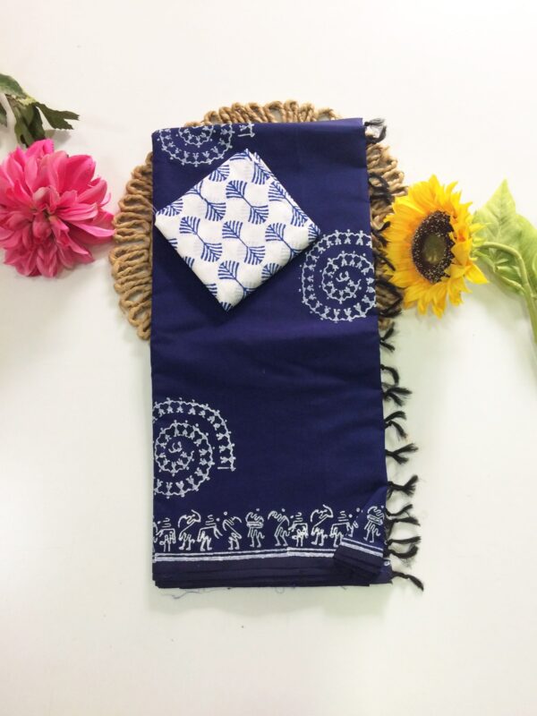 Blended South Cotton printed sarees with contrasting blouse PCDB008