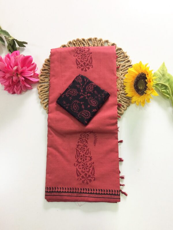 Blended South Cotton printed sarees with contrasting blouse PCDB009