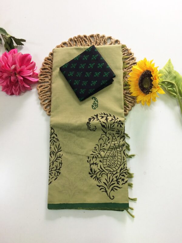 Blended South Cotton printed sarees with contrasting blouse PCDB010