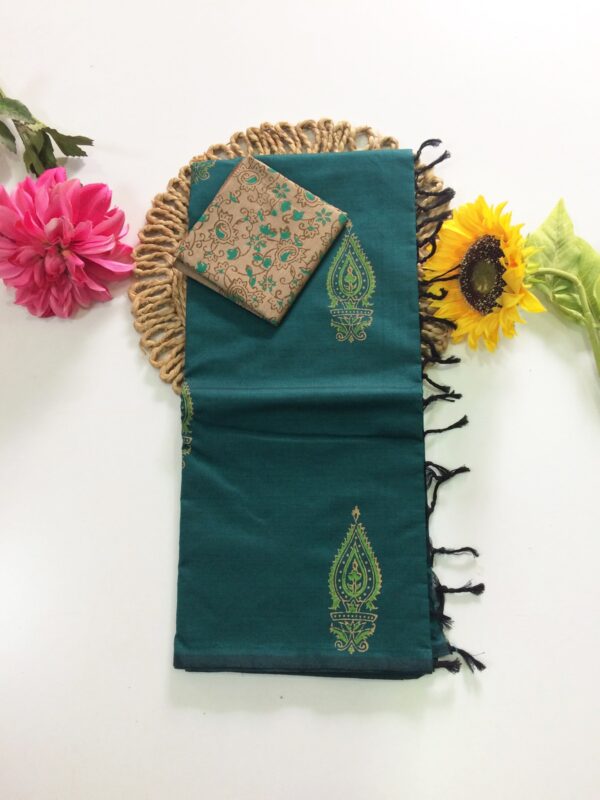 Blended South Cotton printed sarees with contrasting blouse PCDB011