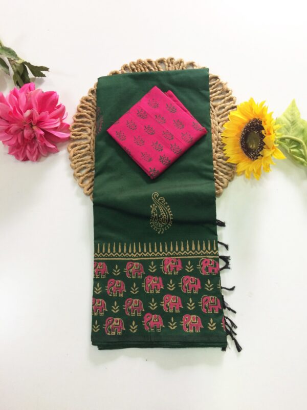 Blended South Cotton printed sarees with contrasting blouse PCDB013