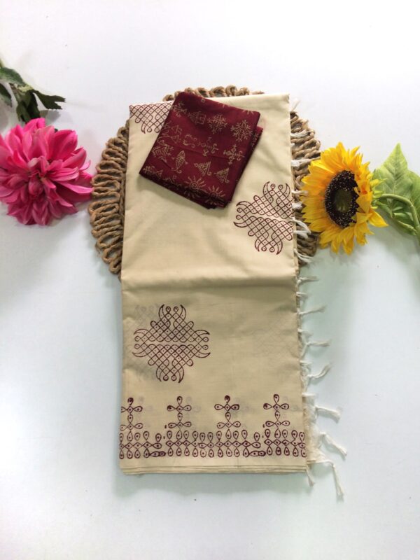 Blended South Cotton printed sarees with contrasting blouse PCDB015