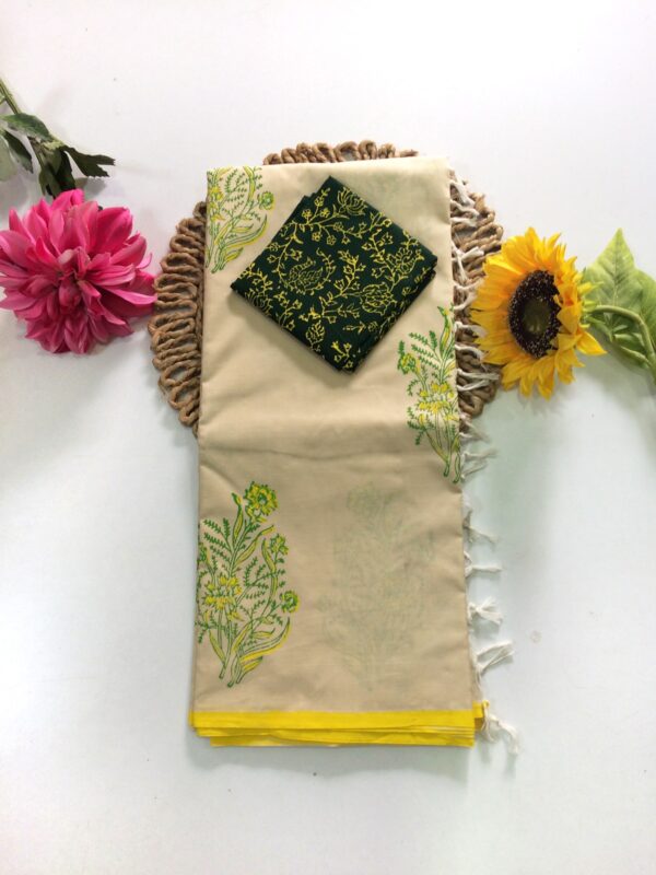 Blended South Cotton printed sarees with contrasting blouse PCDB016