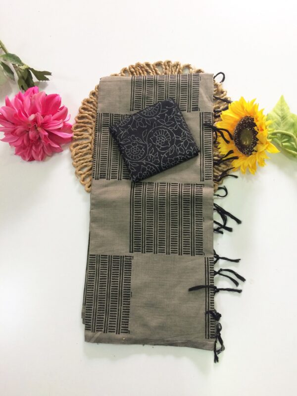 Blended South Cotton printed sarees with contrasting blouse PCDB019