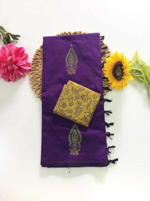 Blended South Cotton printed sarees with contrasting blouse PCDB021
