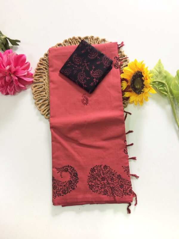 Blended South Cotton printed sarees with contrasting blouse PCDB022