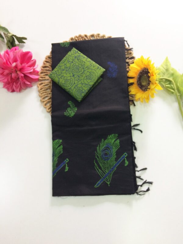Blended South Cotton printed sarees with contrasting blouse PCDB024