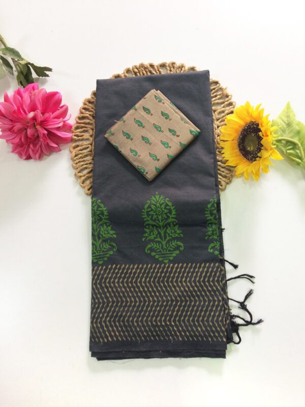 Blended South Cotton printed sarees with contrasting blouse PCDB028