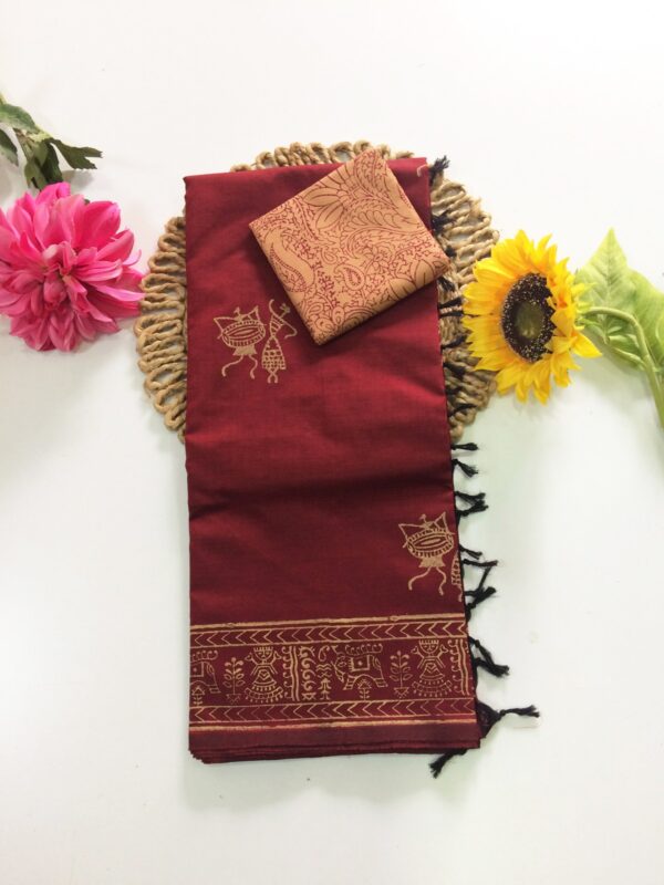 Blended South Cotton printed sarees with contrasting blouse PCDB001