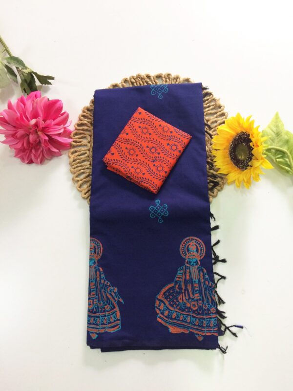 Blended South Cotton printed sarees with contrasting blouse PCDB002