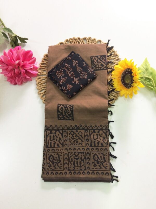 Blended South Cotton printed sarees with contrasting blouse PCDB004