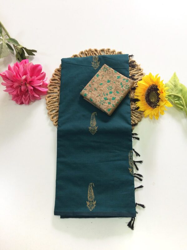 Blended South Cotton printed sarees with contrasting blouse PCDB050