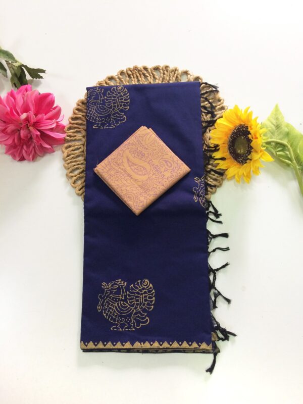 Blended South Cotton printed sarees with contrasting blouse PCDB051