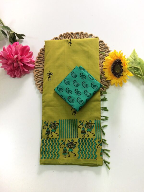 Blended South Cotton printed sarees with contrasting blouse PCDB054