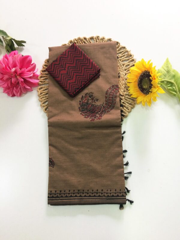 Blended South Cotton printed sarees with contrasting blouse PCDB056