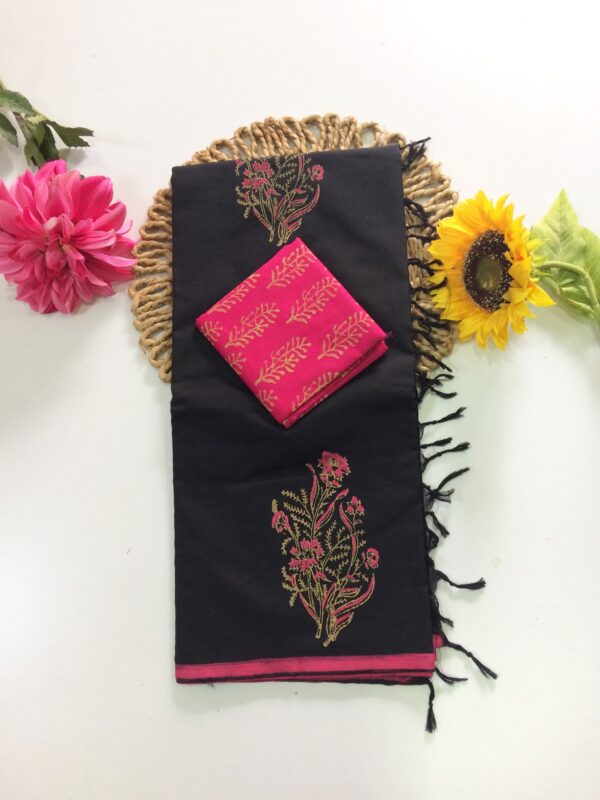 Blended South Cotton printed sarees with contrasting blouse PCDB057