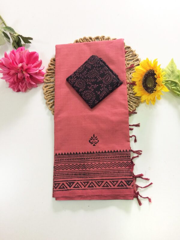 Blended South Cotton printed sarees with contrasting blouse PCDB029