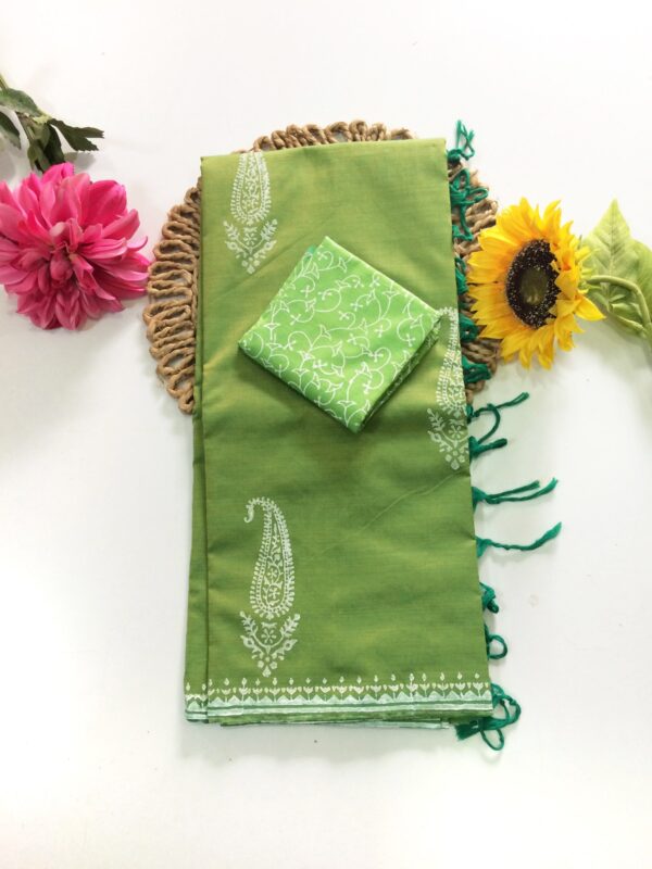 Blended South Cotton printed sarees with contrasting blouse PCDB030