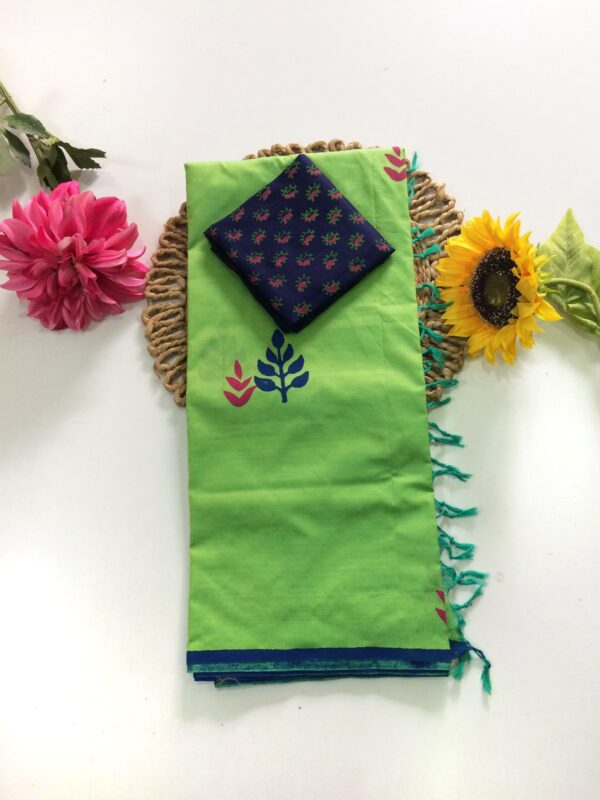 Blended South Cotton printed sarees with contrasting blouse PCDB031