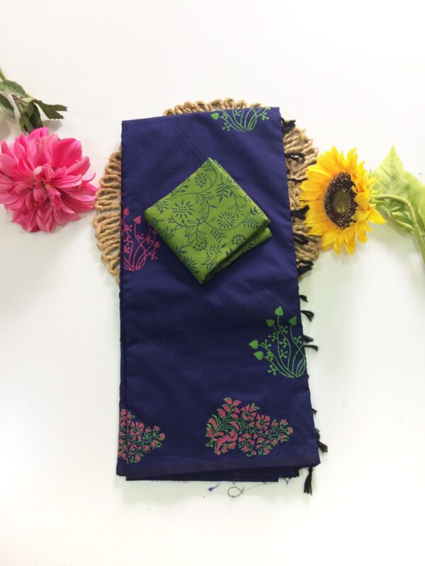 Blended South Cotton printed sarees with contrasting blouse PCDB032