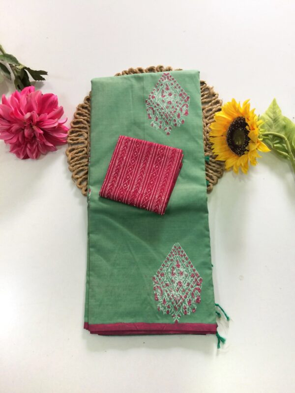 Blended South Cotton printed sarees with contrasting blouse PCDB033
