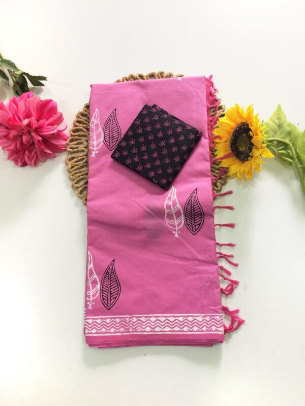 Blended South Cotton printed sarees with contrasting blouse PCDB034