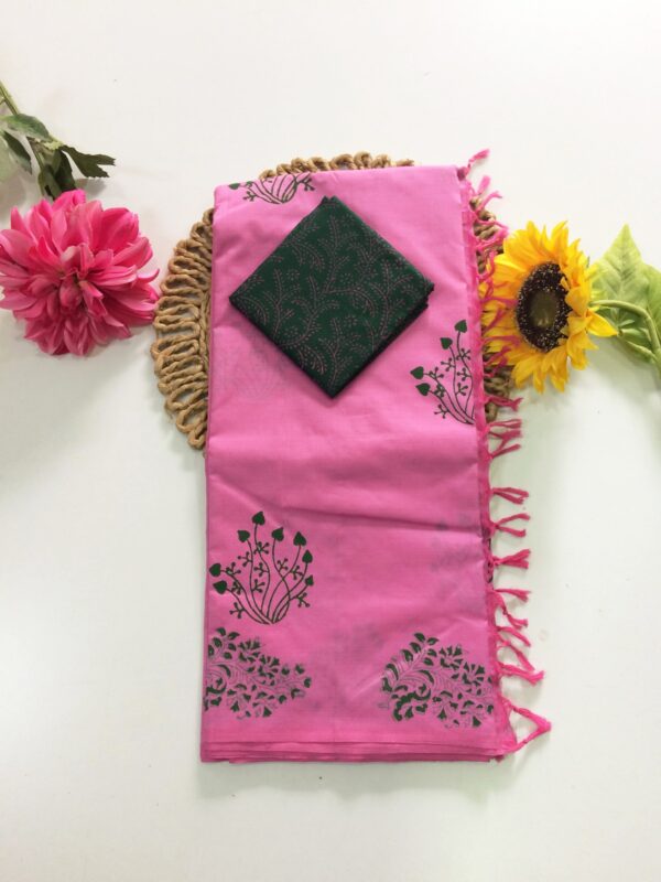 Blended South Cotton printed sarees with contrasting blouse PCDB037