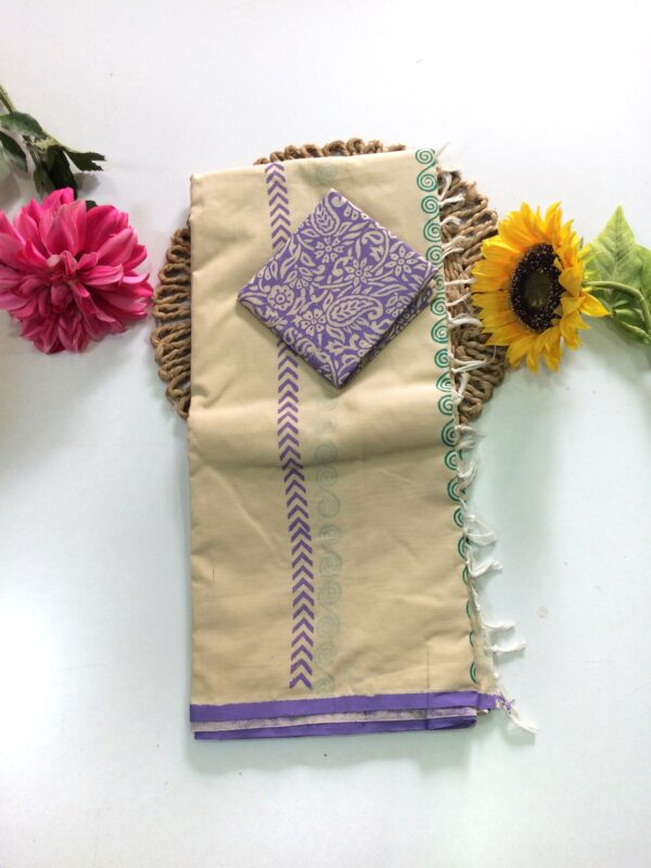 Blended South Cotton printed sarees with contrasting blouse PCDB039