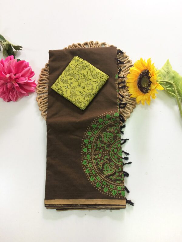 Blended South Cotton printed sarees with contrasting blouse PCDB040