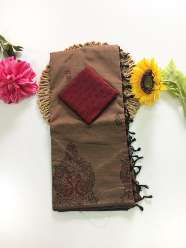 Blended South Cotton printed sarees with contrasting blouse PCDB041