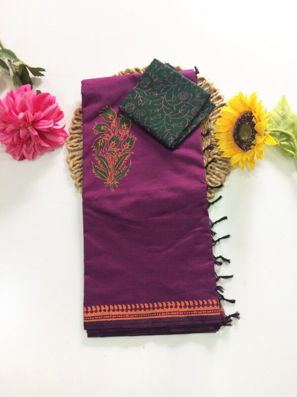 Blended South Cotton printed sarees with contrasting blouse PCDB042