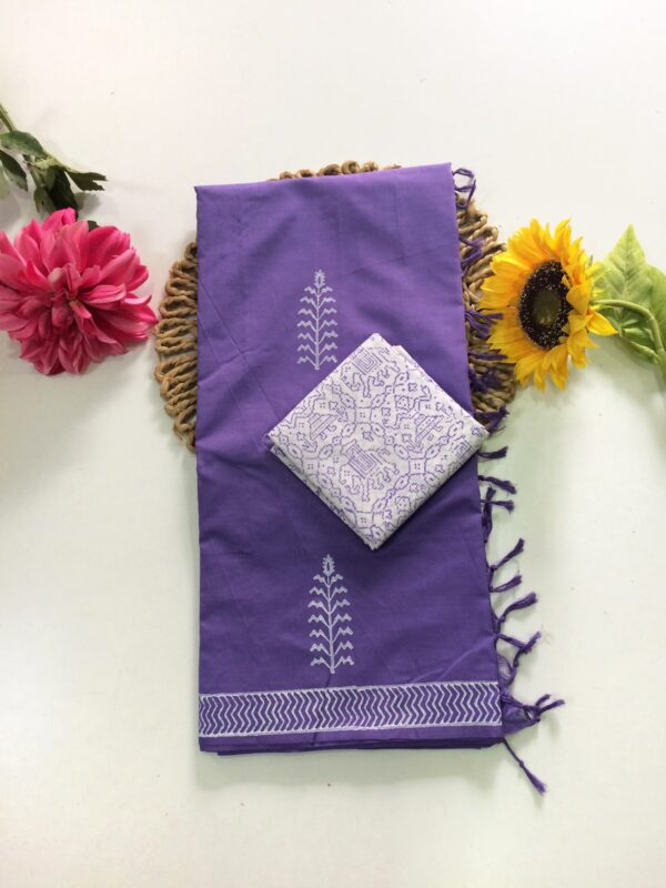 Blended South Cotton printed sarees with contrasting blouse PCDB043