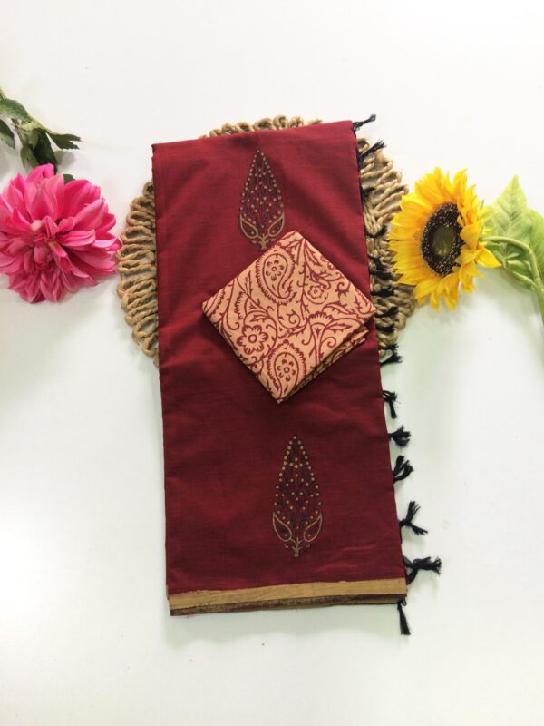 Blended South Cotton printed sarees with contrasting blouse PCDB044