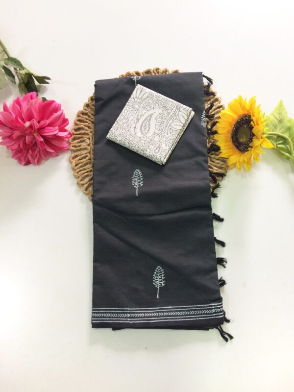 Blended South Cotton printed sarees with contrasting blouse PCDB045
