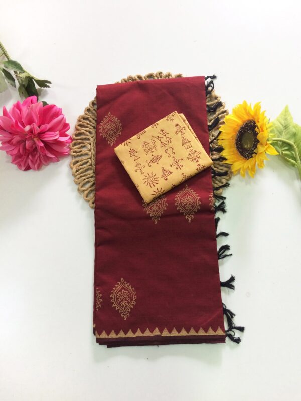 Blended South Cotton printed sarees with contrasting blouse PCDB046