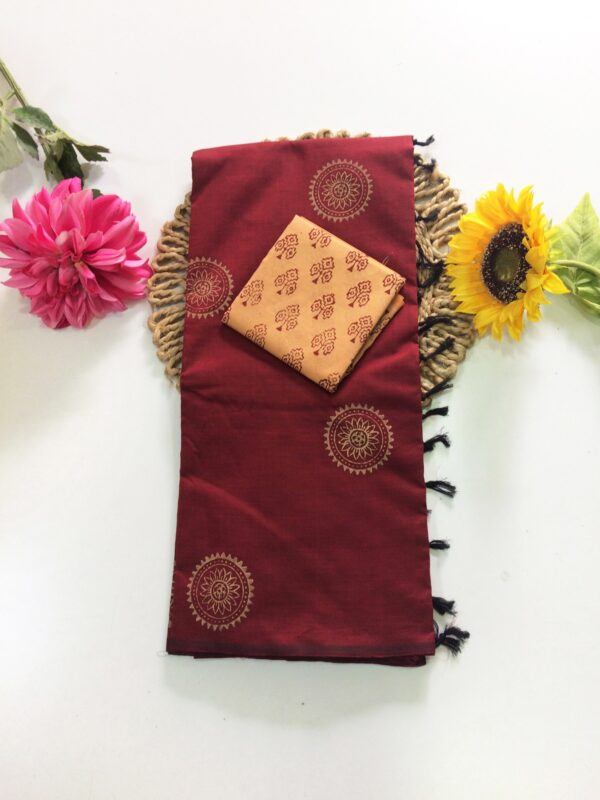 Blended South Cotton printed sarees with contrasting blouse PCDB047