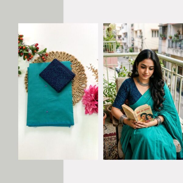 Mirror work saree with contrasting blouse PCPM001