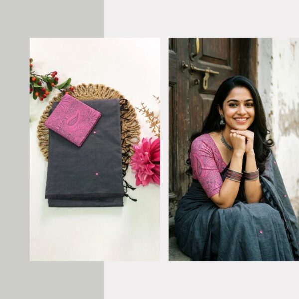 Mirror work saree with contrasting blouse PCPM010
