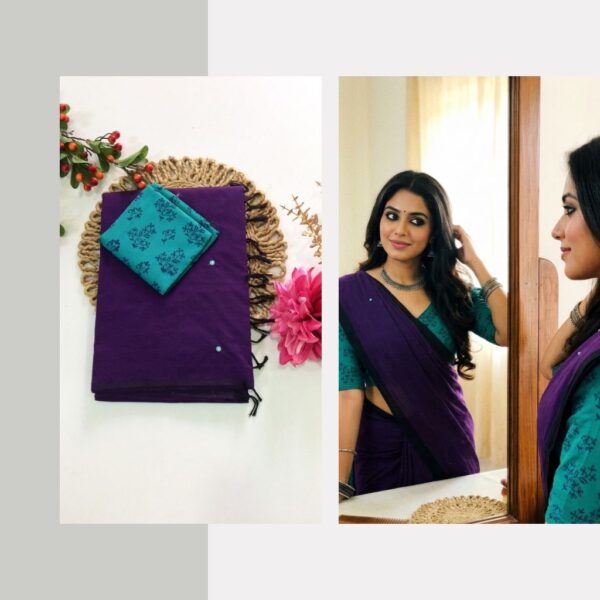 Mirror work saree with contrasting blouse PCPM012