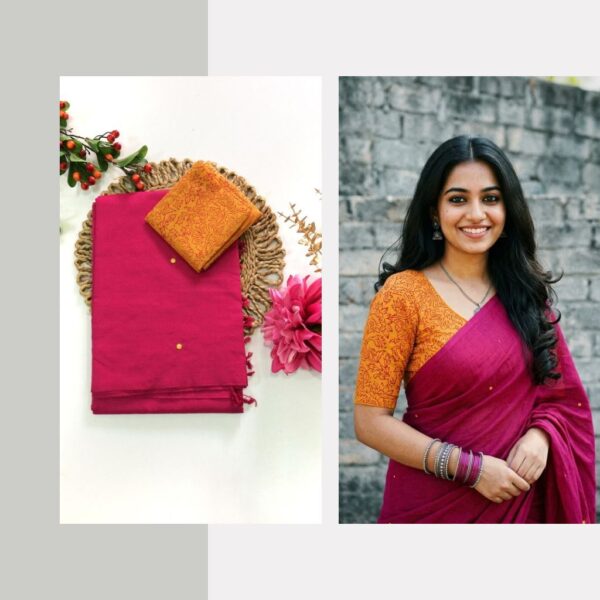 Mirror work saree with contrasting blouse PCPM013