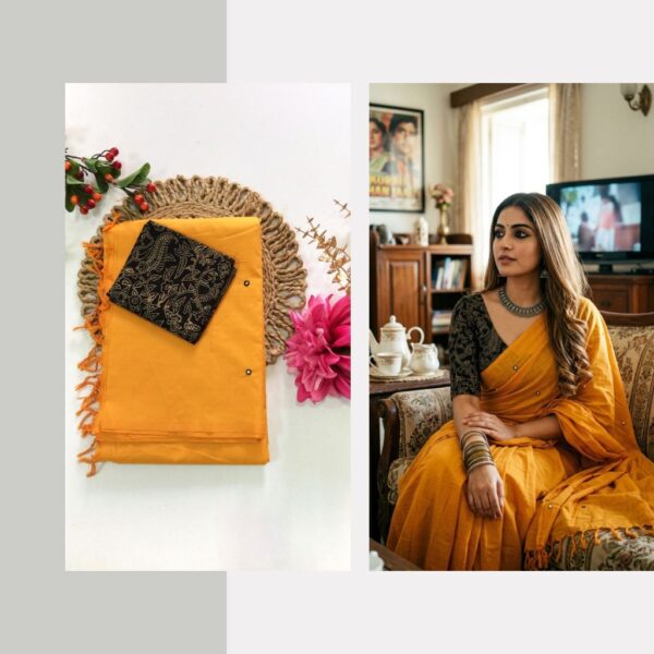 Mirror work saree with contrasting blouse PCPM014
