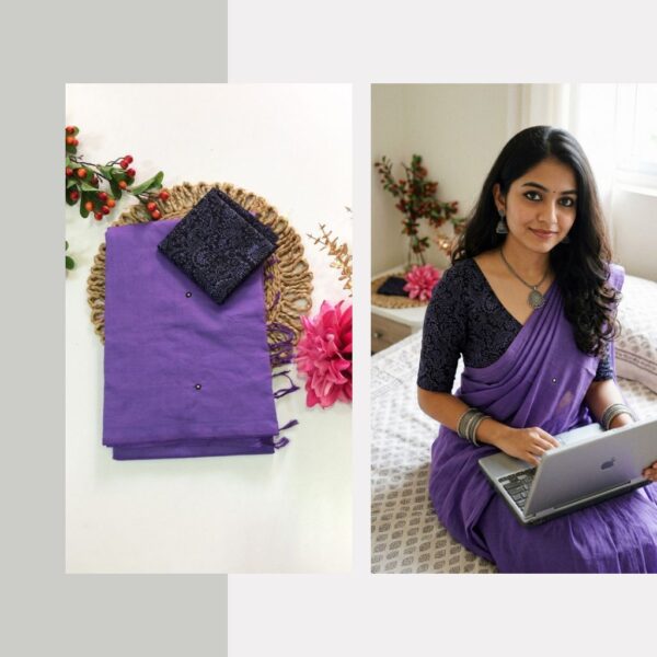 Mirror work saree with contrasting blouse PCPM002