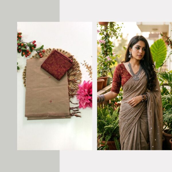 Mirror work saree with contrasting blouse PCPM003